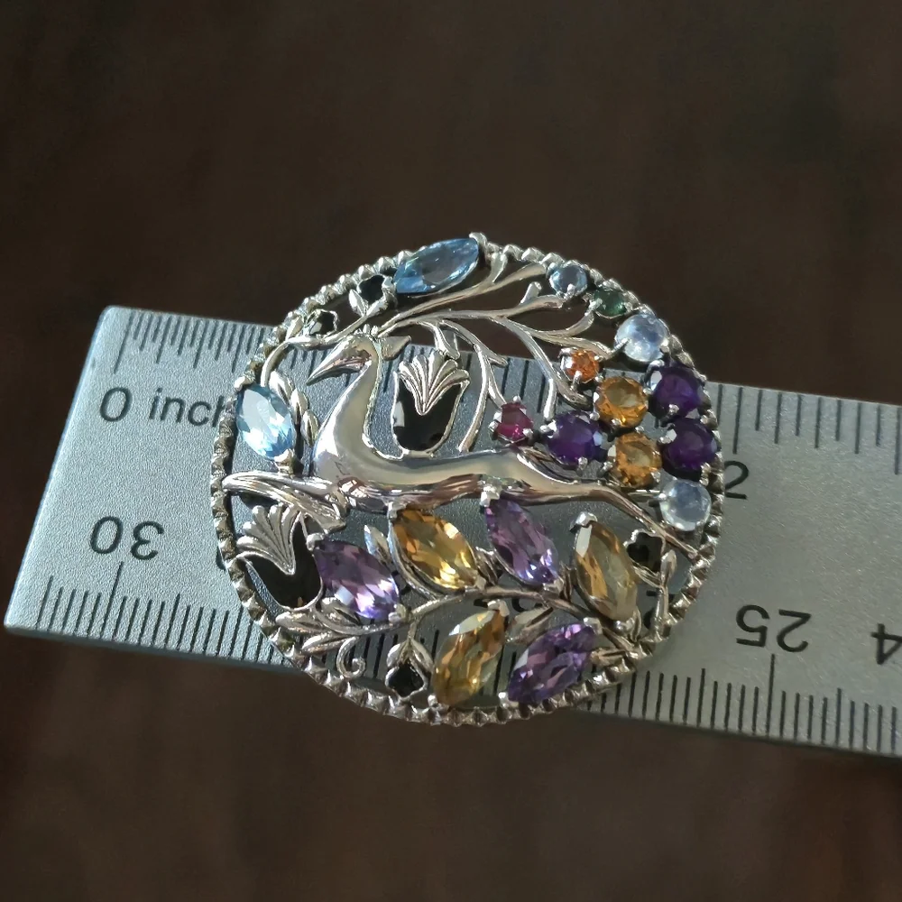 Nicky Butler 925 Sterling Silver Stag Pendant Brooch Designer Amethyst Citrine - Picture 15 of 16